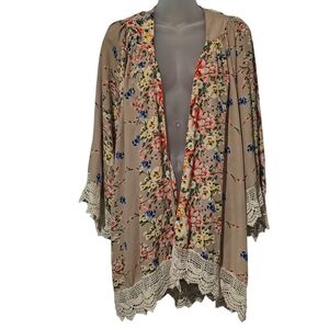 Umgee Floral Kimono with Lace Detail